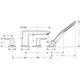 Hansgrohe Armatur für Wanne, vierteilig, mit drehbarem Auslauf und zwei Steuerungen. Abmessungen und Details sind im Diagramm abgebildet.